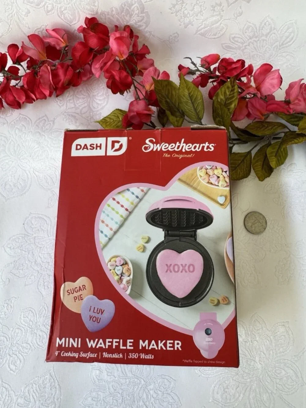 Dash Sweethearts Mini Waffle Maker Pink Heart Shaped XOXO Valentine Brand NEW